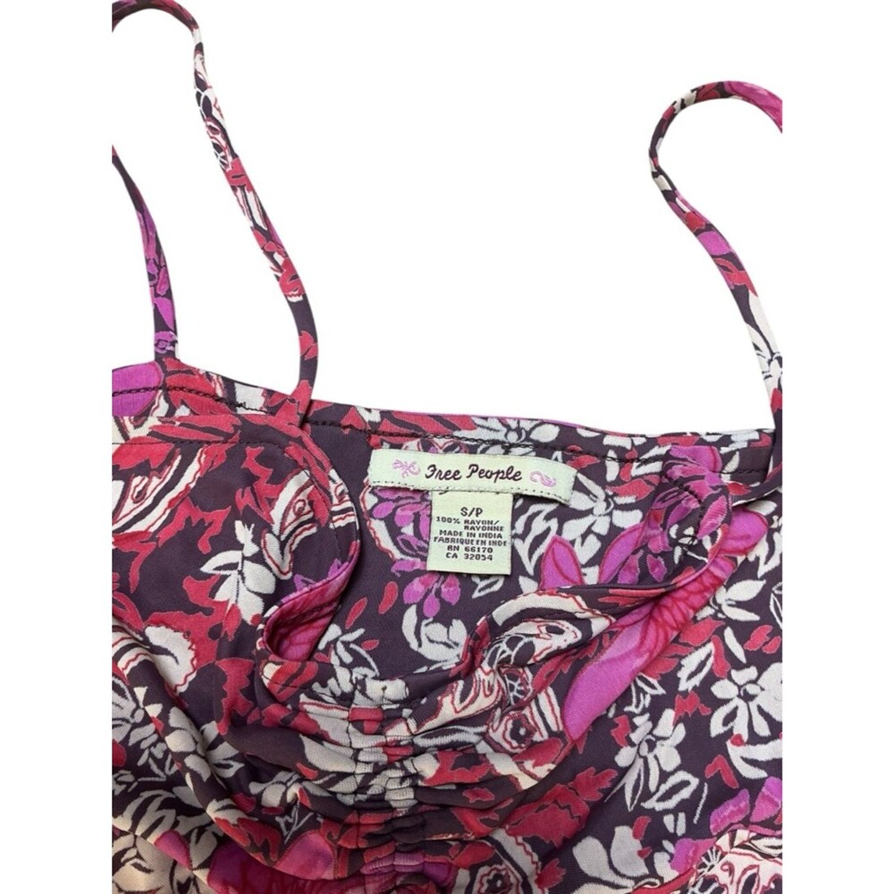 Free People floral midi dress ruched bust strappy slip boho S - Picture 4 of 6